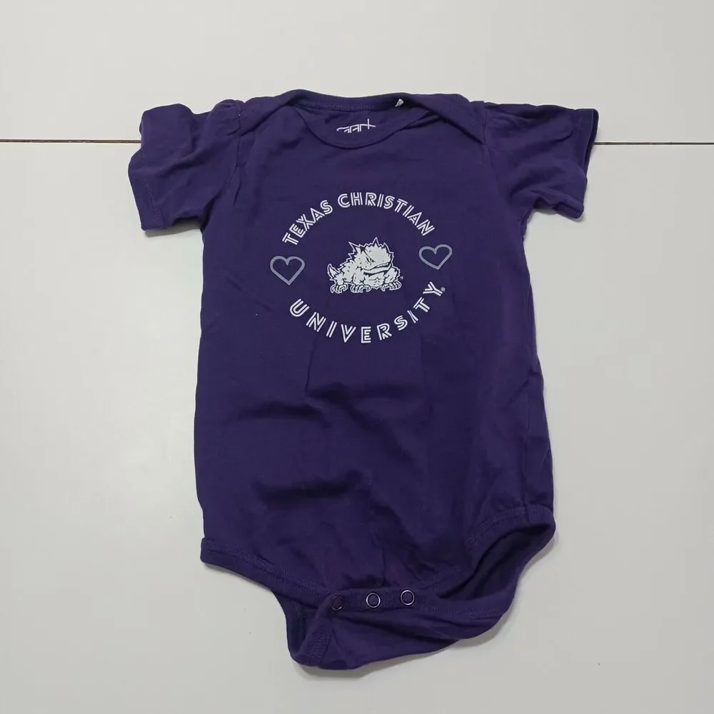 TCU Horned Frogs Garb Inc Girls T-Shirt Purple White Short Bodysuit TX Christian